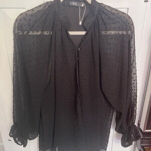 CBR Black Sheer Blouse with Textured Design